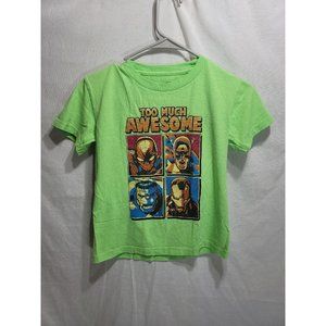 Marvel Kids Too Much Awesome Neon Green Shirt Size M (8) Youth Hulk Iron Man